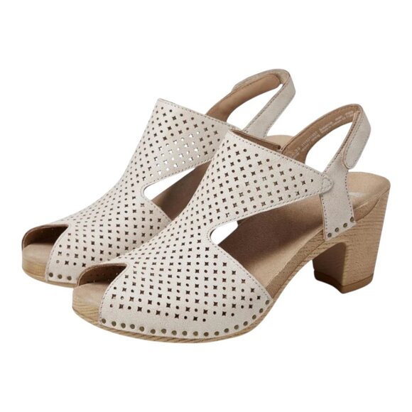 Dansko Teagan Womens Beige Perforated Leather Heeled Sandals SZ 40 EU/ 9.5-10 US - Picture 14 of 16